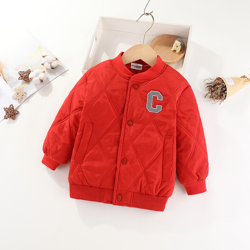 2024 otoño e invierno cálido Niños y Niñas Ropa acolchada de algodón letras de moda monocromo suéter infantil uniforme de béisbol de viaje al aire libre