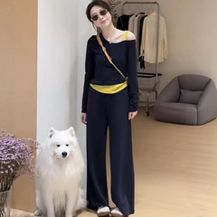 9016现货 秋季女装套装新款设计感小众假两件上衣休闲裤两件套