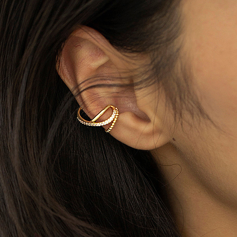 Clip oreja multicapa con circonita, diseño irregular, sin perforación, joya creativa