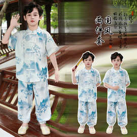 中式男童中国2026汉服短袖套装唐装儿童新款夏装男孩夏季两件套潮