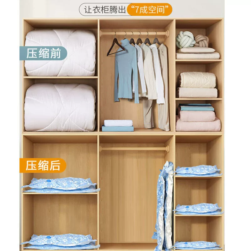 Вакуумный компрессионный мешок Сумка для хранения Очень большая Сумка для хранения среднего и маленького размера Ручной насос Хлопковое одеяло Сумка для отделки одежды