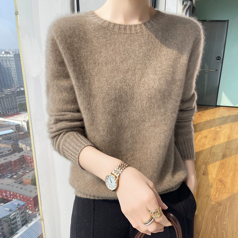 Новый осенний и зимний мягкий вязаный свитер женский свитер с круглым вырезом нижний свитер толстый кашемировый свитер ленивый