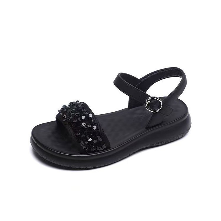 Sandalias de sequilla para mujeres verano 2026 nuevo red red un botón de botón para usar una base suave plana con una base gruesa antideslizante zapatos de playa para mujeres