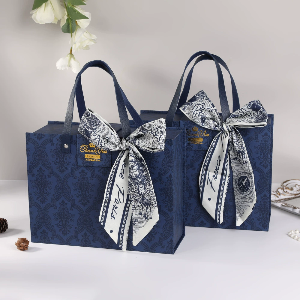 Креативная коробка-флип с бантом, синяя, для бизнеса, для упаковки косметики, пустая коробка, подарочная коробка для праздников