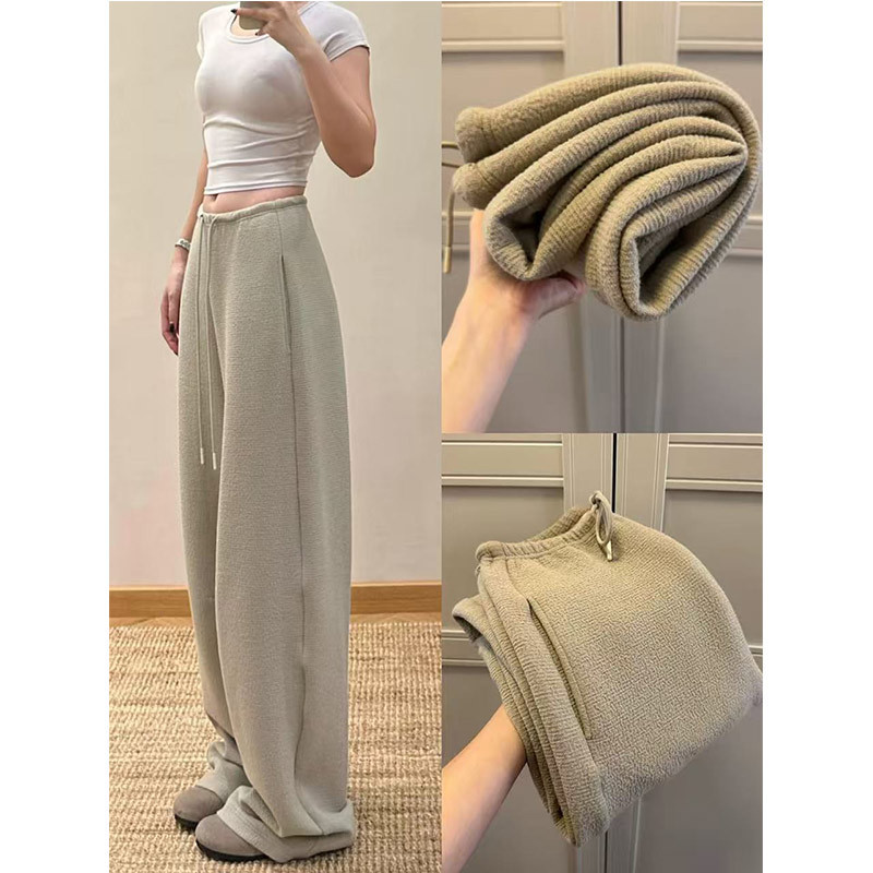 Khaki Narrow-Fit Banana Sweatpants for Women, Autumn and Winter 2026 New Style, Relaxed and Loose Straight-Leg High-Waisted Slimming Wide-Leg Pants
