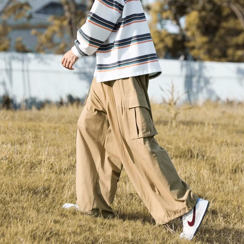 Casual Pants Long Pants Japanese Fashion Trendy Brand Straight Autumn Youthful Popular Loose Cargo Pants Men Solid Color