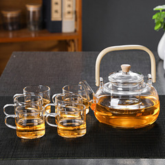 Wholesale borosilicate glass tea pot, tea brewing device manufacturer supply electric stove with bamboo wood handle tea pot