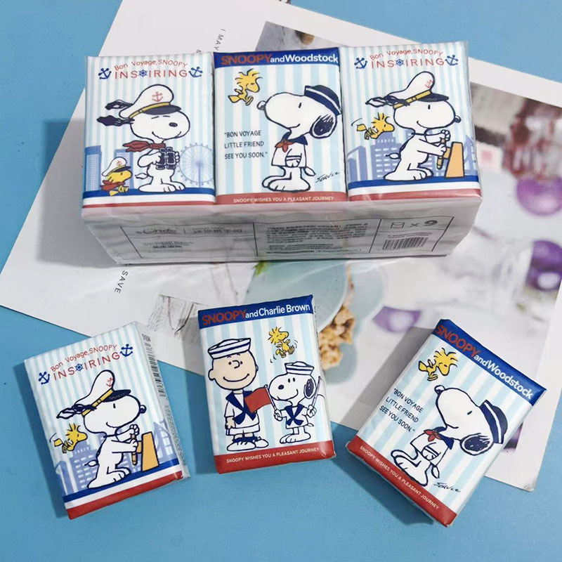 Navy Snoopy ผ้าเช็ดหน้ากระดาษสีขาวบริสุทธิ์ (9แพ็ค)