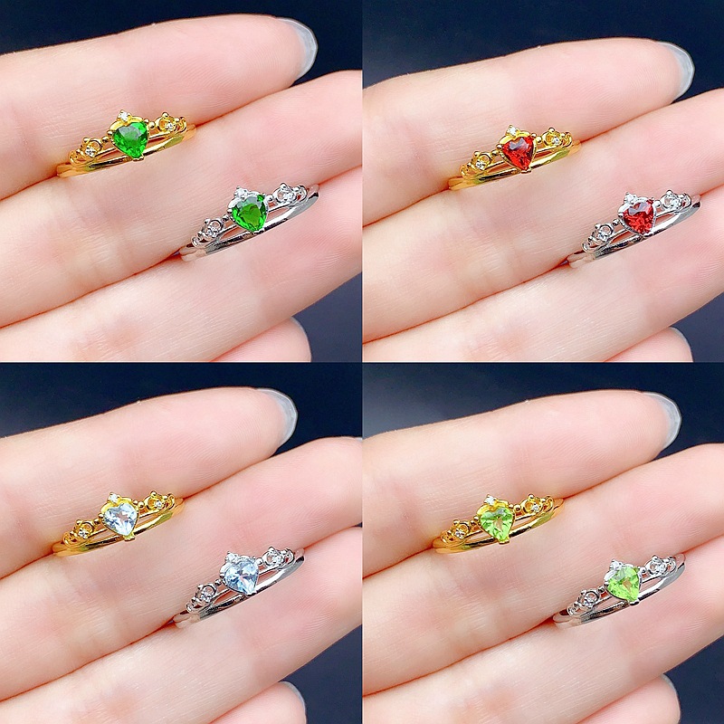 S925 Sterling Silver Ring Inlaid with Natural Pink Tourmaline, Peridot, and Other Colorful Gemstones, Beautiful and Exquisite, Available for Live Streaming Sales