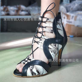 欧美时尚绑带爵士舞靴女成年高跟鞋heels室内派对高帮拉丁舞蹈鞋
