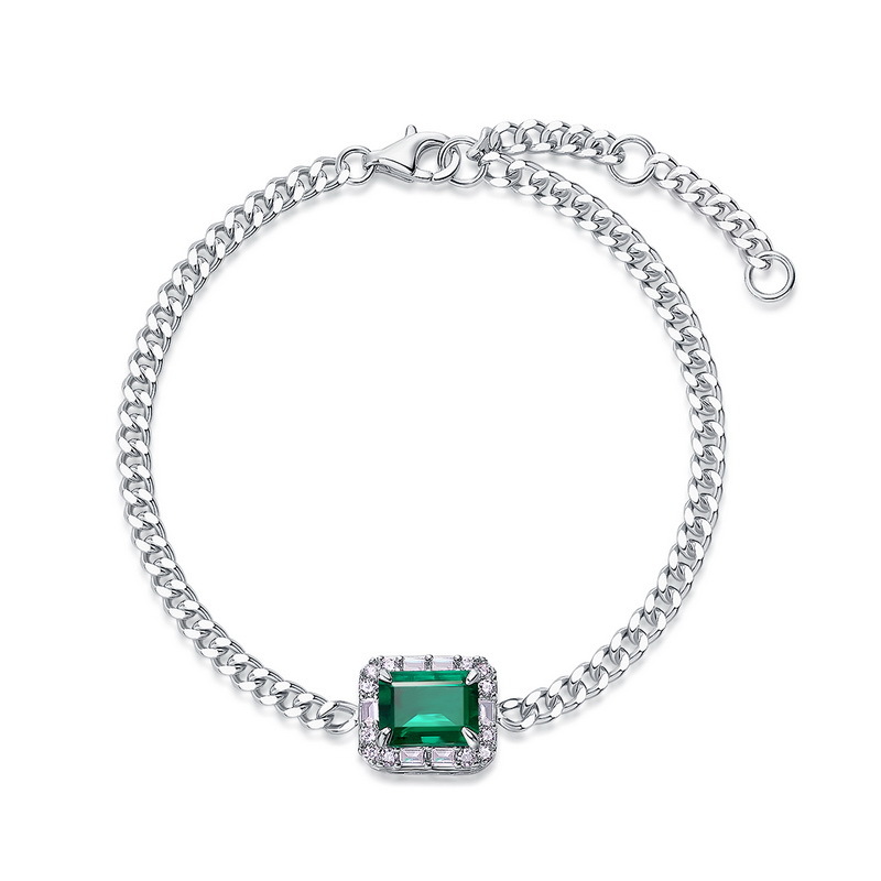 Nueva pulsera de cadena de esmeralda de cultivo geométrico clásico transfronterizo S925 con incrustaciones de plata para cultivar gemas pulsera de alta calidad mujer