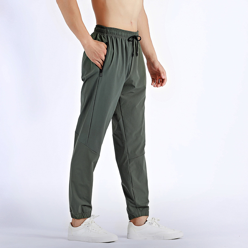 Pantalones casuales deportivos para hombres pantalones de seda de hielo para correr entrenamiento físico pantalones atados al tobillo pantalones de secado rápido transpirable Pantalones deportivos para hombres verano transfronterizo