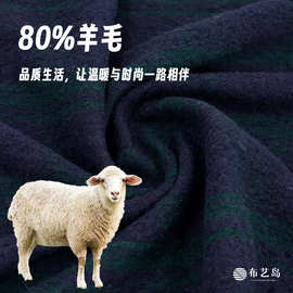 秋冬轻奢 深蓝绿撞色条纹弹力针织服装羊毛布料外套手工diy面料