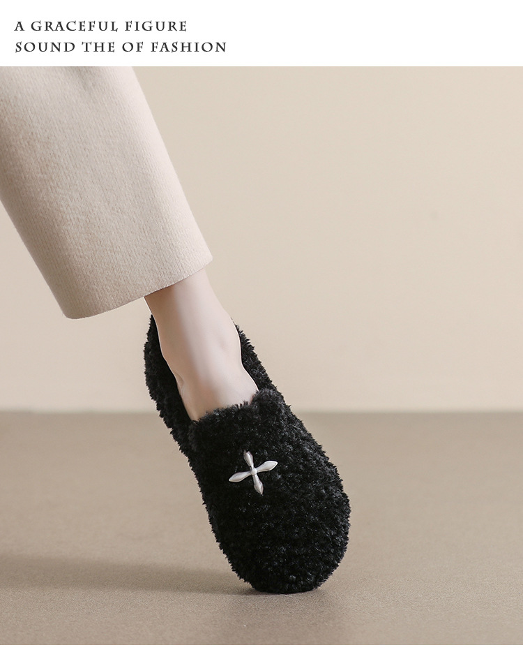 Pantofole basse da donna in peluche con punta tonda_voghion.com
