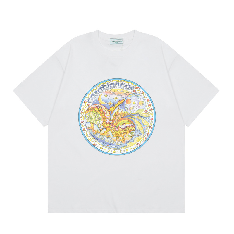 クロスボーダーカサブランカ夏新作カサドリームゲートプリント男女兼用ルーズ半袖Tシャツ純綿|undefined