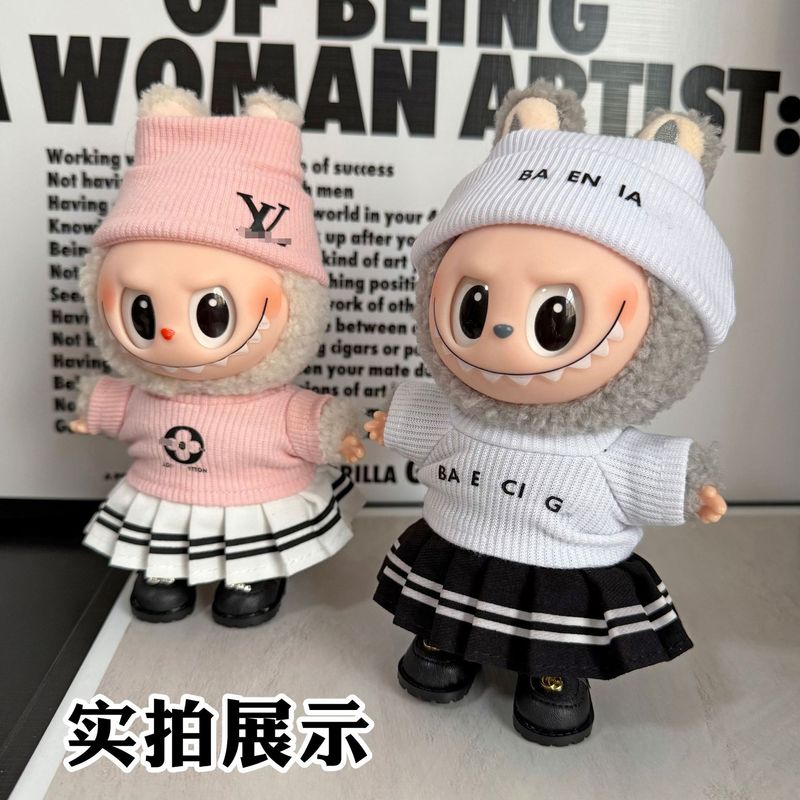 17cm一二三代拉布布娃衣VL老花大牌着替套装labubu衣服百褶裙鞋子|undefined