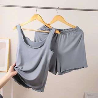 定制美拉德背心睡衣女夏套装荷叶边宽松透气高级感家居服可外穿