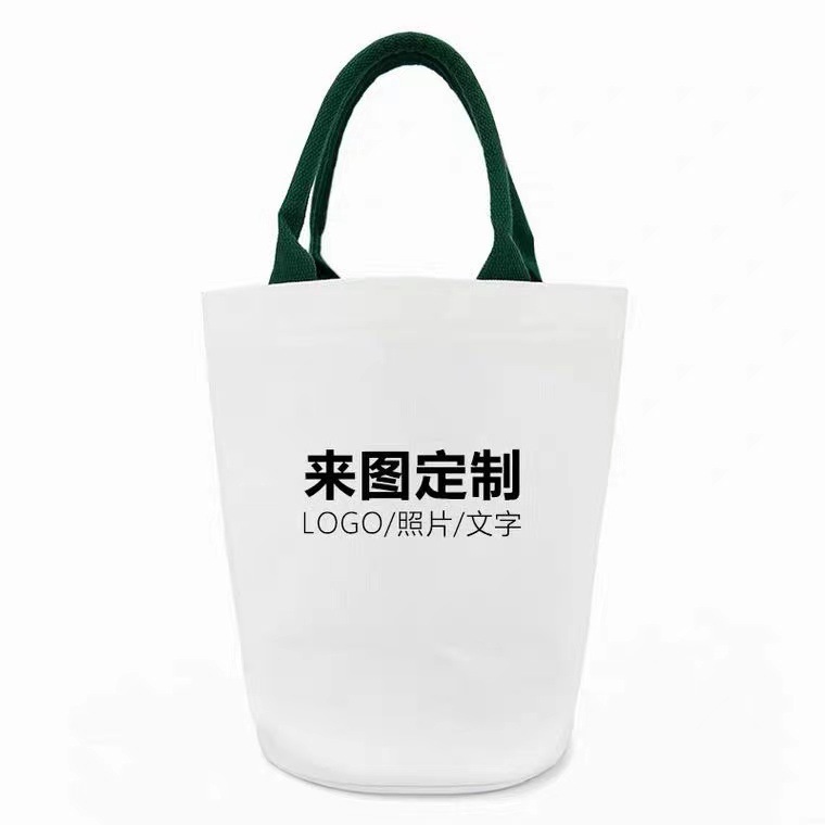 新款韩版水桶帆布包学生手提环保棉布购物袋圆底帆布袋圆桶拉链袋