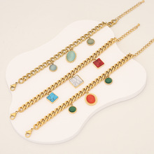 【冰萌】复古猫眼石手链 气质不锈钢手饰 欧美跨境饰品专供B534