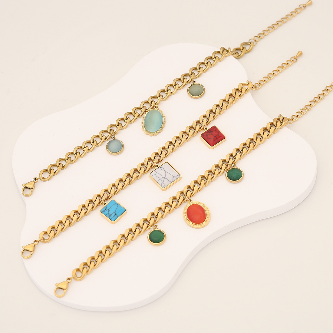 【冰萌】复古猫眼石手链 气质不锈钢手饰 欧美跨境饰品专供B534