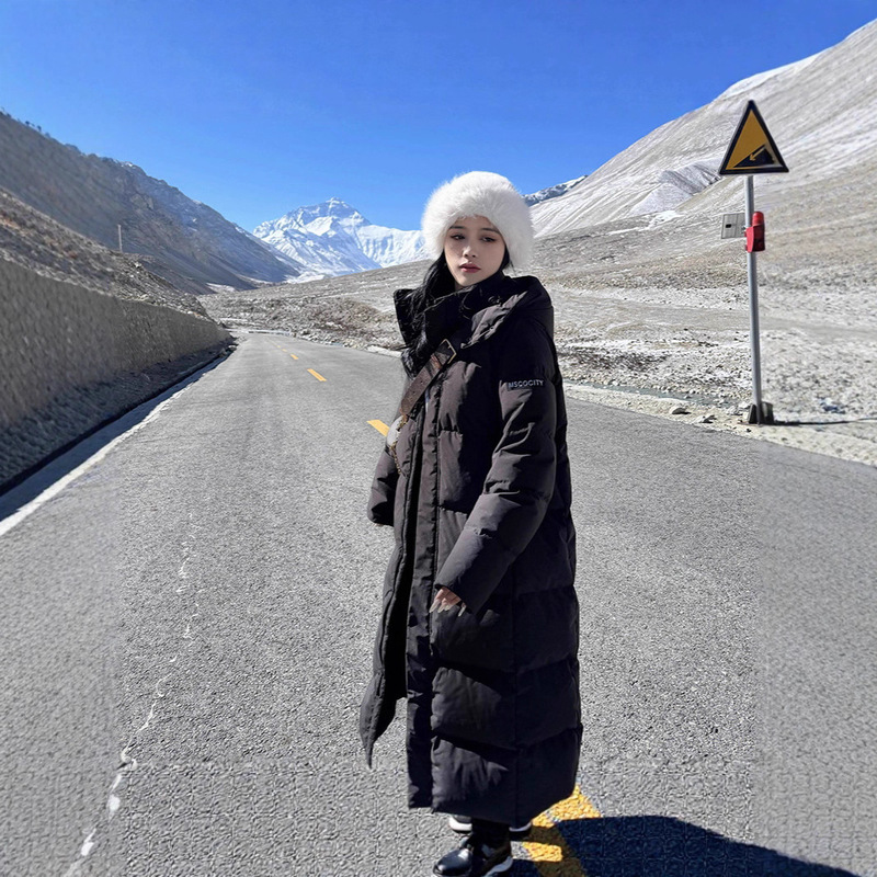 Down Cotton Jacket Women's Extra Long Over-The-Knee 2025 New Winter Cotton Jacket Thickeneded and Warm Korean Style Loose Cotton Jacket
