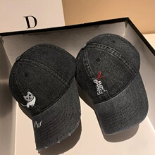 可爱兔子韩版百搭水洗黑牛仔棒球帽女春夏季宽檐百搭显脸小鸭舌帽