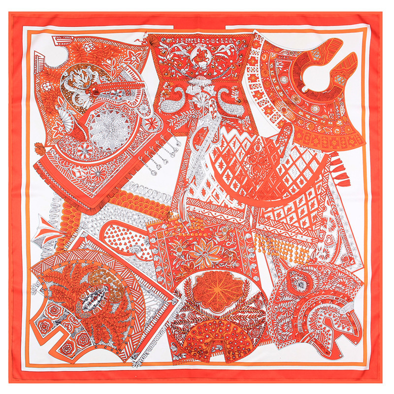 New Style Retro Decorative Printing 90cm Twill Silk Square Scarf display picture 1