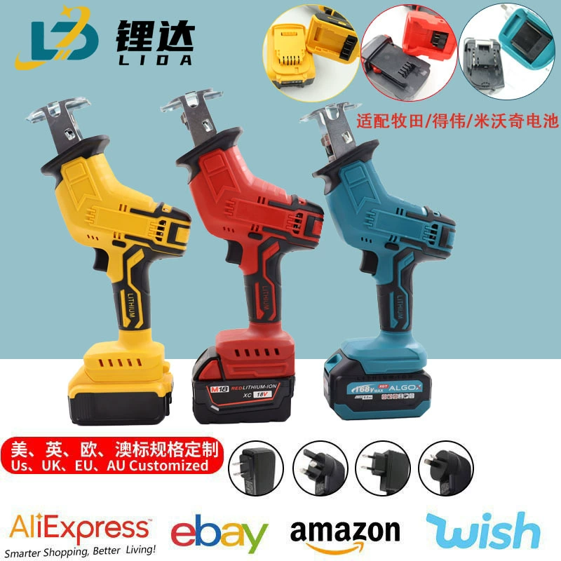 Электрическая цепная пила для дома, перезаряжаемая, компактная, ручная электрическая пила для работы на открытом воздухе, для распиловки древесины, с литиевой батареей, сабельная пила.