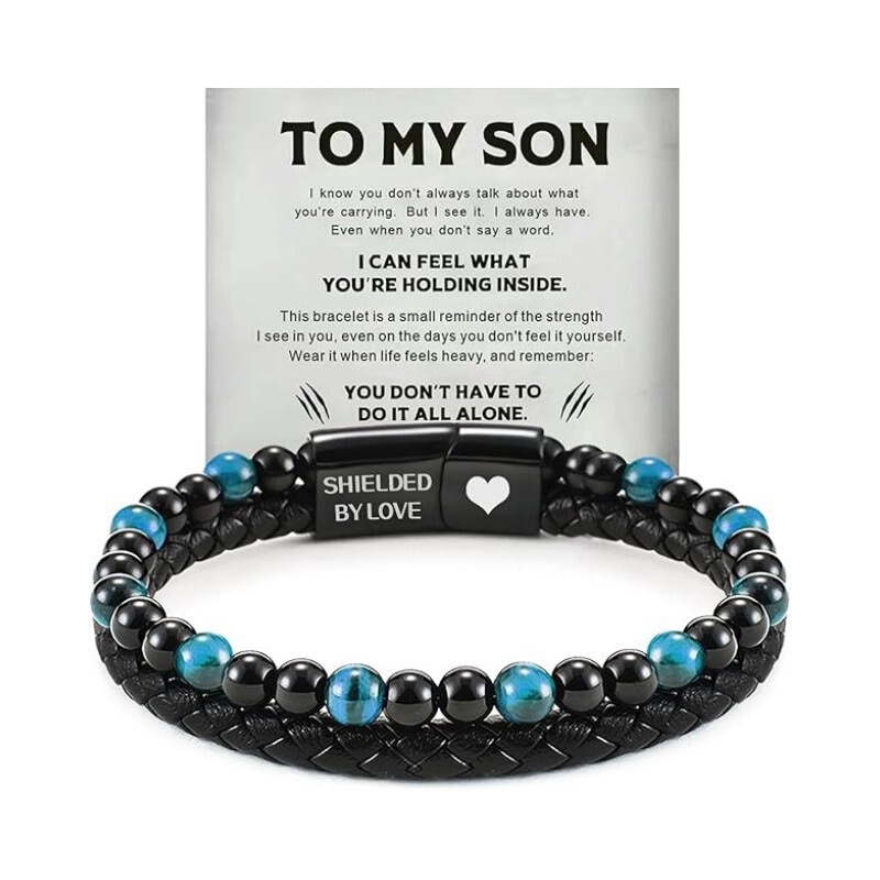 Cross-Border Volcanic Tiger Eye Beaded Natural Stone Bracelet Leather Bracelet Men's Leather Bracelet Tiger Eye Stone Magnetic Bracelet