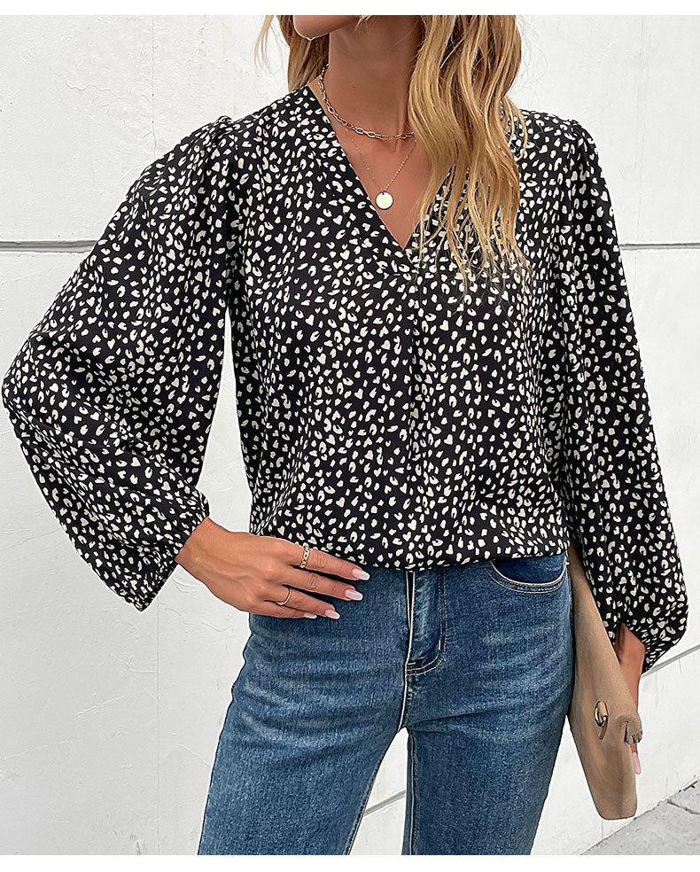 Casual Leopard Polyester V Neck Long Sleeve Regular Sleeve Printing Blouse