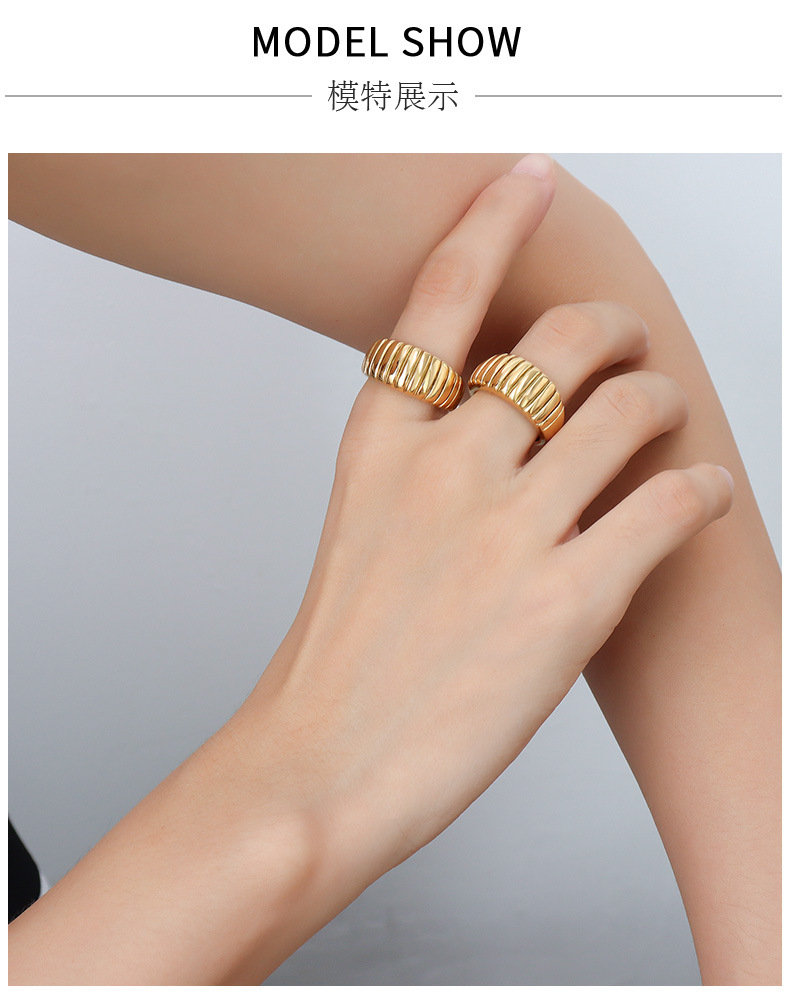 European and American croissant texture unique design niche ring titanium steel ring