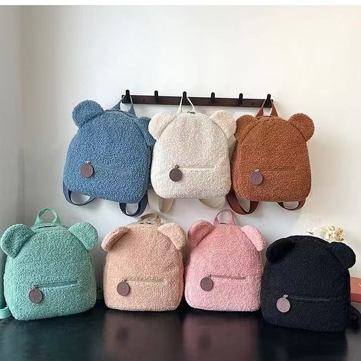 etsy 可爱毛绒双肩包女学生羊羔绒小熊书包女少女包包双肩小背包