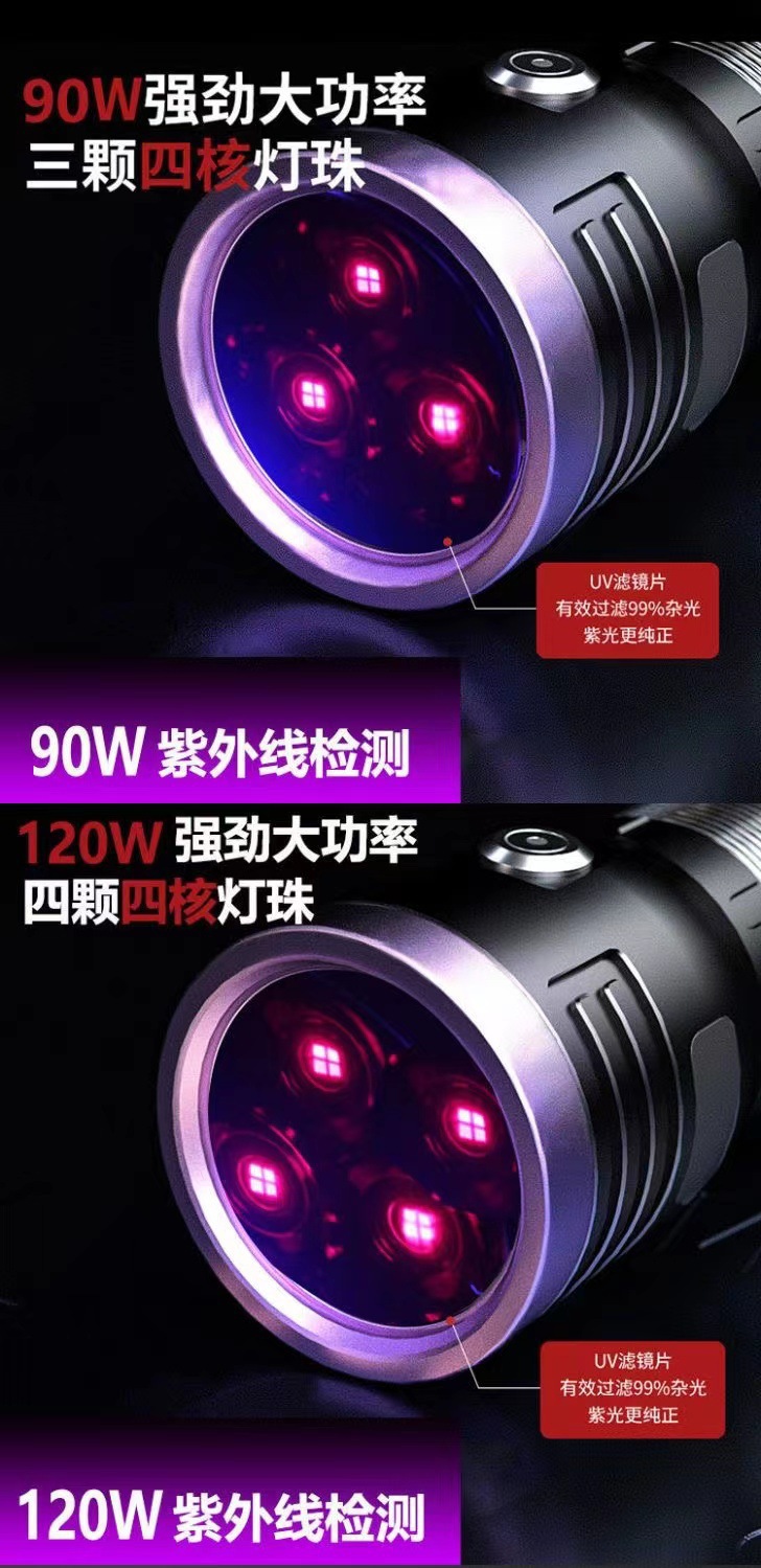 120W Uv Identification Flashlight for Tobacco, Alcohol, and Currency Verification, Specialized for Jade, Gemstones, Ceramics, Antiques, and Coin Identification, Uv Curing
