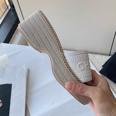 Xiaoxiangfeng 刺繍文字防水プラットフォーム厚底ウェッジ編み込みスリッパ女性のための 2025 新しいビーチサンダル