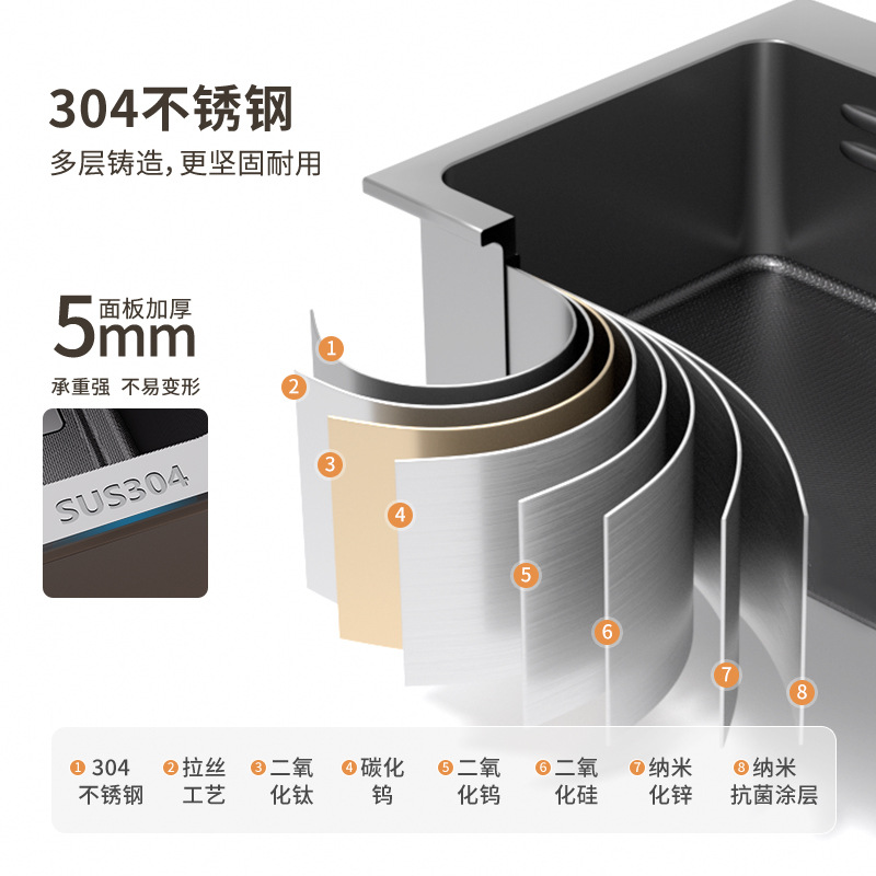 Fregadero de Cocina de un Seno con Textura Grabada SUS304 de Acero Inoxidable