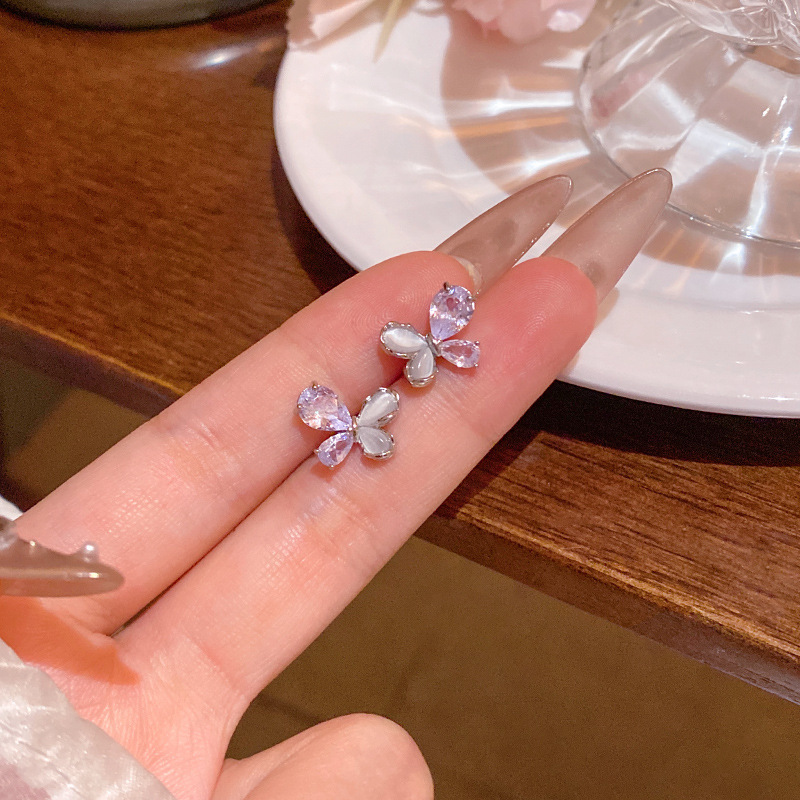 轻奢小众高级感精致锆石蝴蝶耳钉女韩系甜美气质猫眼石耳环耳饰品|undefined