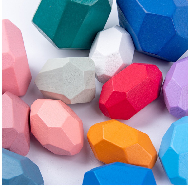 Piedras de color de madera rompecabezas para niños Piedras de madera equilibradas Piedras de construcción interesantes Cultivar la concentración de los niños