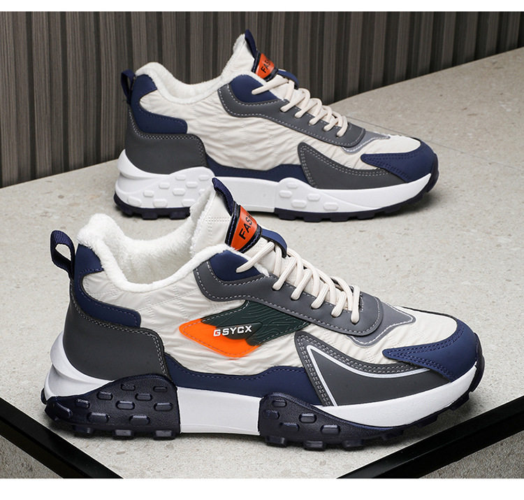 Giày nam kiểu sneaker cổ cao lót nhung dày dặn giữ ấm chống nước đế dày — Kaki, Milan, Xám đen chi tiết 19