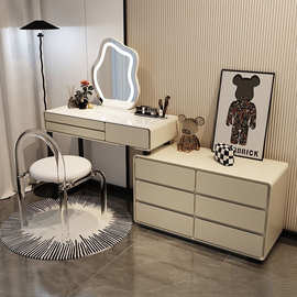 化妆桌多功能组合卧室奶油风伸缩收纳斗柜现代简约书桌一体梳妆台
