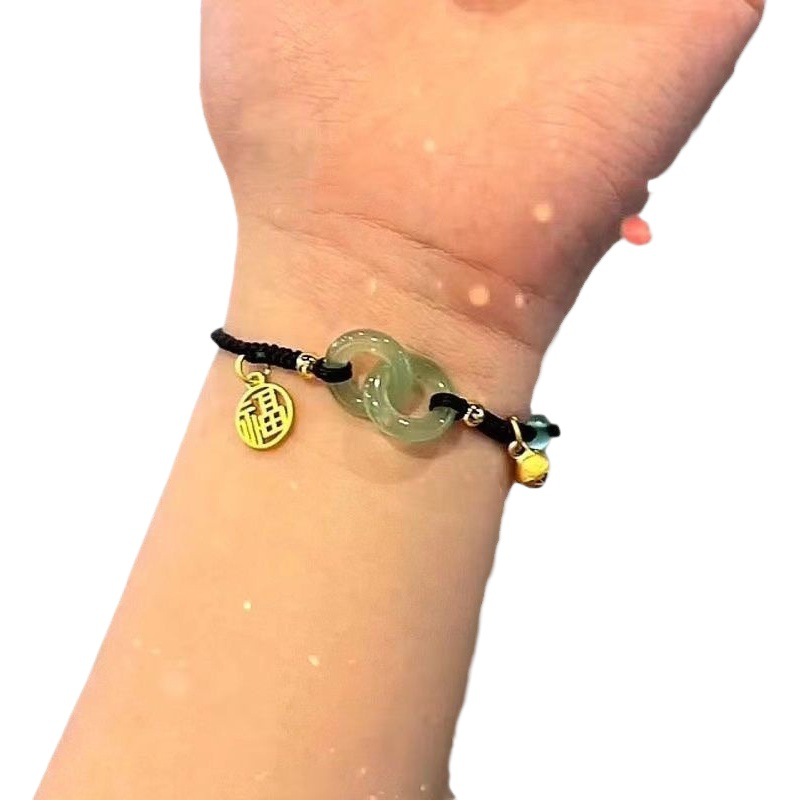 Nuevo botón de seguridad pareja cuerda de mano mujer tejiendo campana pequeña personaje de bendición pulsera pareja regalo de novia novia