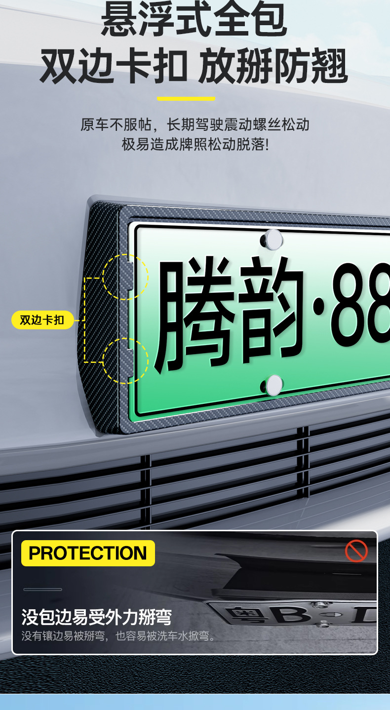 Suitable for BYD 26 Yuan PLUS New Energy vehicle, full-edge license plate frame with carbon fiber pattern, license plate protection frame modification