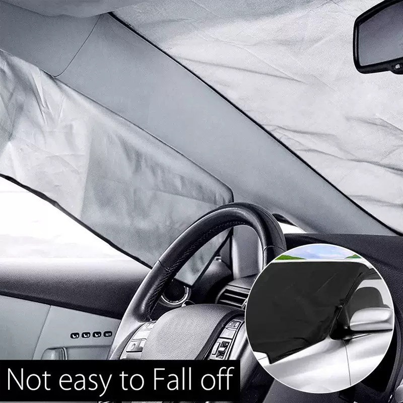 Black Car Glass Cover with Mirror Cover, Front Windshield Cover, All-Season Anti-Freeze Half Car Cover