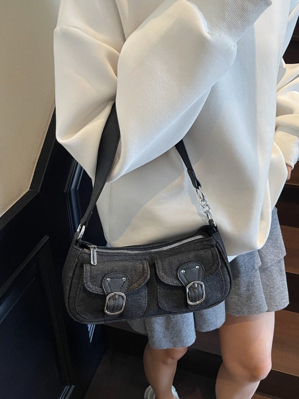 Casual coreano versátil bolso de hombro portátil nicho jeans ligero de lujo bolso de brazo nuevo tipo bolso de transporte