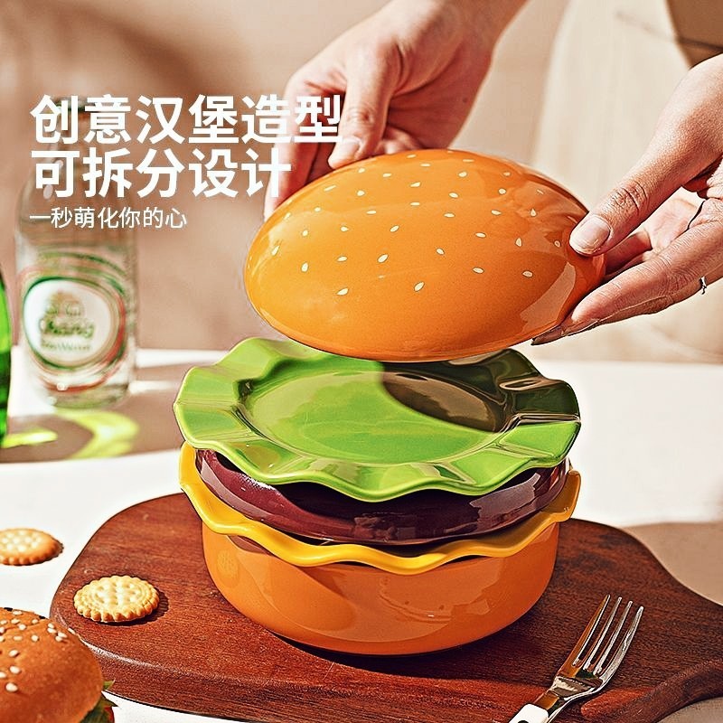 Cute Creative Cartoon Hamburger Plate Home Creative Hamburger Bone Plate Fruit Plate Food Serving Plate Set