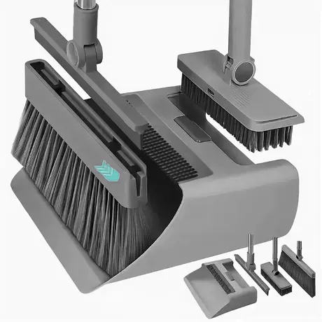 Extended gray [4-in-1] 6-section pole + 4 sleeves [broom + dustpan + floor brush + wiper]