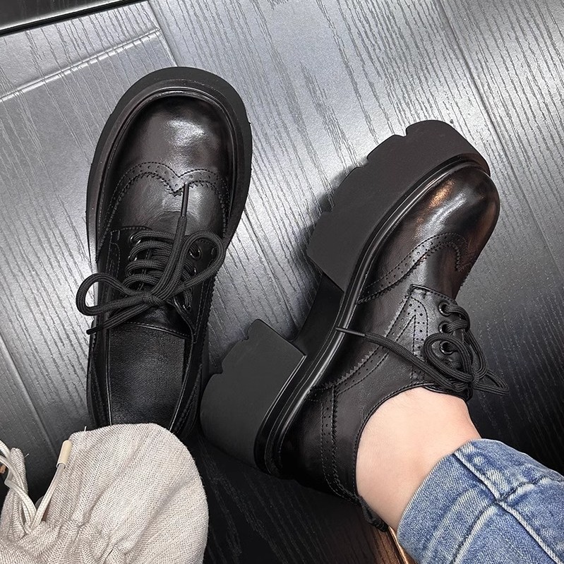 Europa estación zapatos Lefour zapatos de mujer 2025 primavera de cuero europeo con suela gruesa de talón grueso zapatos de cuero de estilo británico zapatos pequeños