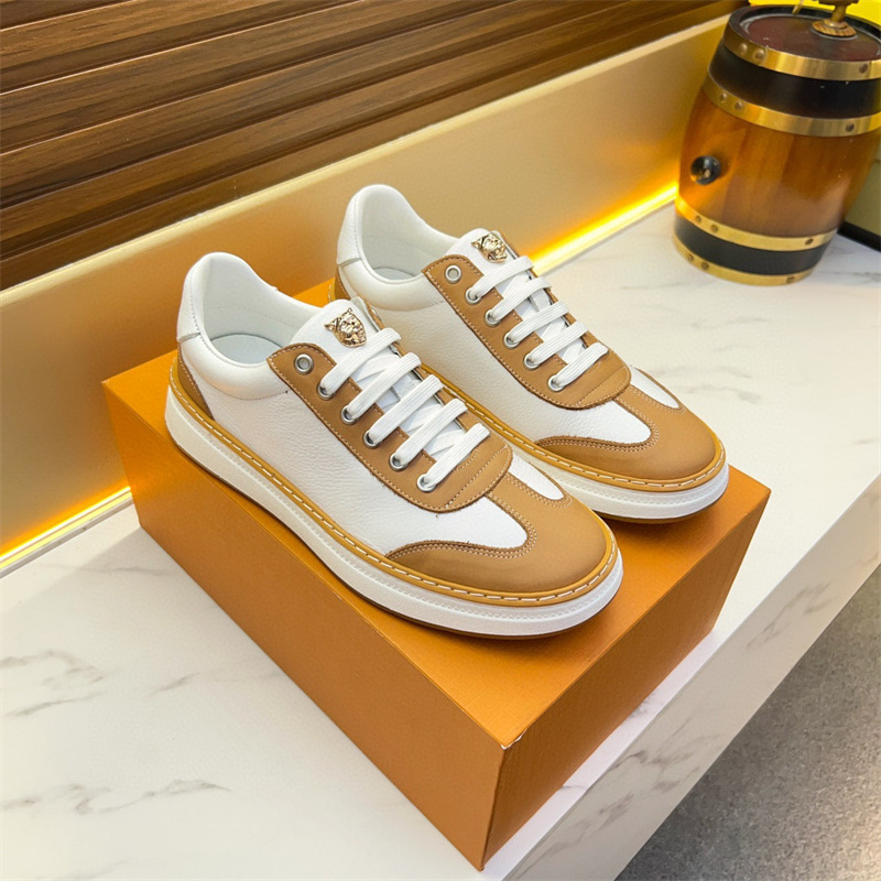 Custom Designer Original Light Luxury Color-Blocked Sneakers for Men, Made of Top-Layer Cowhide with a Soft, Breathable Pigskin Lining, Trendy White Shoes