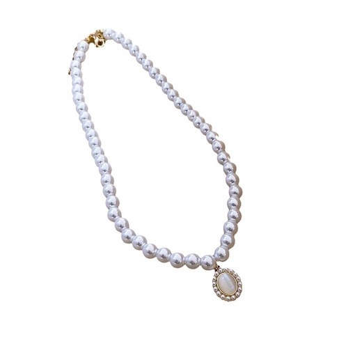 Cat's Eye Stone Imitation Pearl Necklace Light Luxury Clavicle Chain Women Gradient Cat's Eye Stone Earrings Personality Unconventional Set