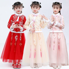 Hanfu girl winter Tang suit with added thickness, girl's New Year's Eve dress with extra fur skirt, winter outfit Hanfu Chinese style children's ancient costume