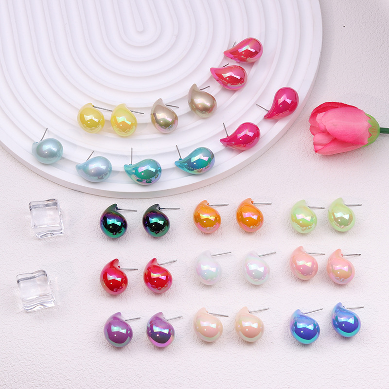 1 Pair Simple Style Classic Style Water Droplets Patchwork Arylic Ear Studs display picture 4